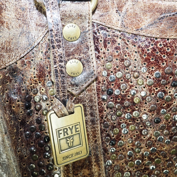 FRYE Deborah Studded Handbag Satchel – Brown Distressed Italian Leather - Picture 6 of 8